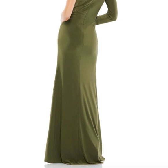 MAC DUGGAL55696 ONE SLEEVE BEADED CUFF SIDE TWIST OLIVE GOWN sz 12 - Picture 6 of 6